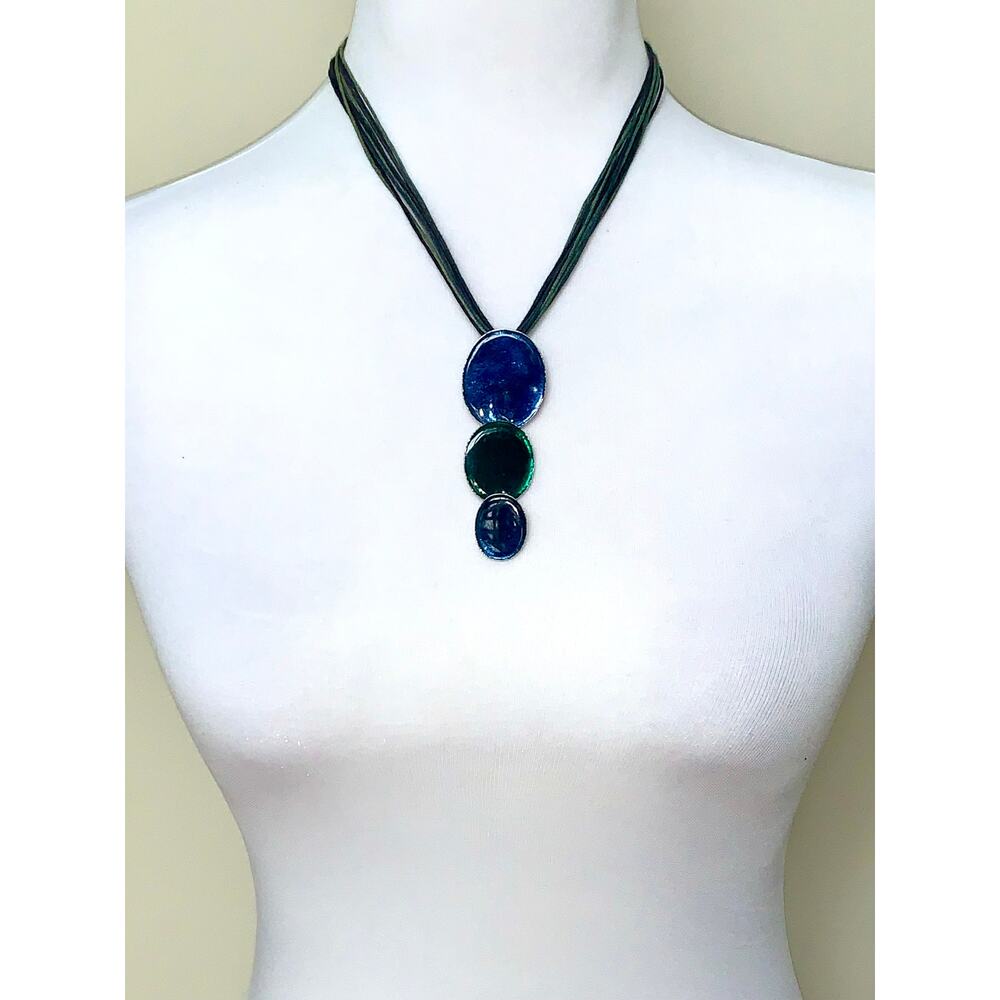 EVA Blue Green Cascading Oval Pendant Statement Necklace EUC - Picture 2 of 5